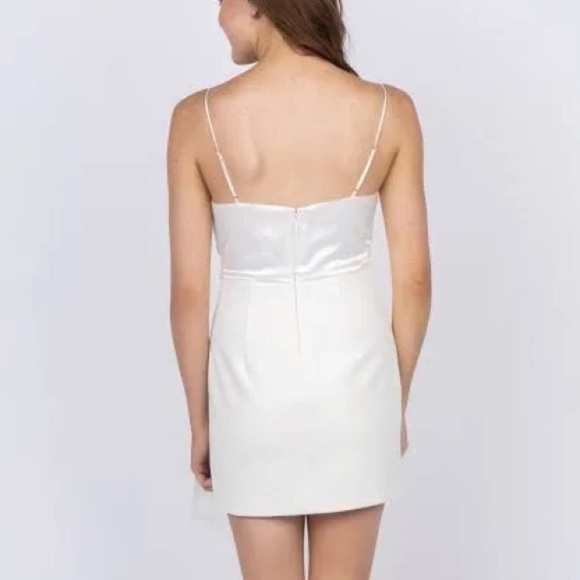 🌻 CINQ À SEPT Cara Ivory Short Draped-tie Satin Silk Combo Mini Dress Size 10 - Picture 5 of 13
